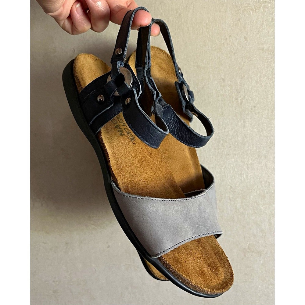 Naot Sabrina Sandals Women's EU 37 M Navy Gray Leather Cork Footbed U.S 6.5-7